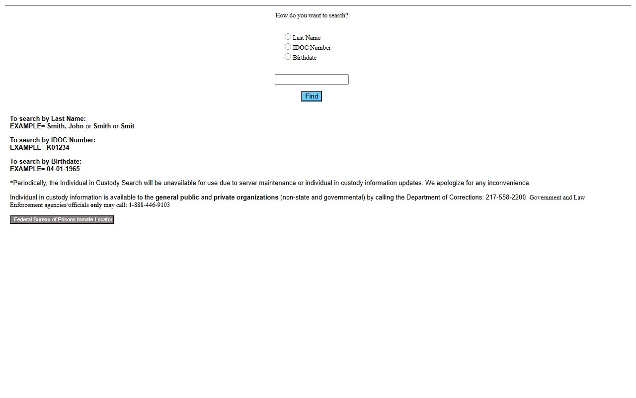 Franklin County sentenced inmate lookup through IDOC search form